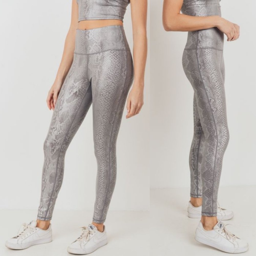 MONO B APH2818 Silver Snake Print Yoga Leggings - Picture 2 of 12
